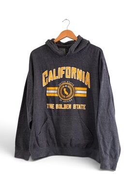 California The Golden State printed gray hoodie sweatshirt kangaroo pocket
